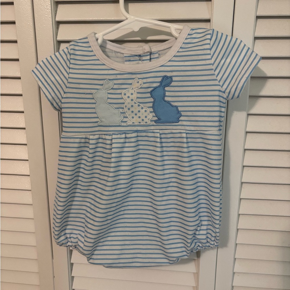 Striped Baby Bubble with Bunny Appliques